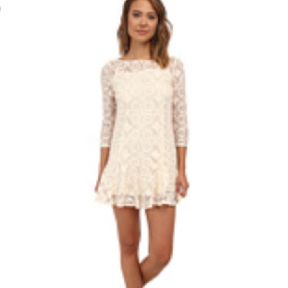 Free PEOPLE CREAM COLOR LACE MINI DRESS TUNIC SIZE 0